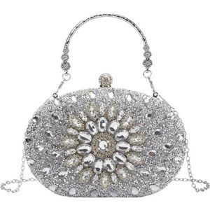 Womens Rhinestone Evening Clutch Purses Silver